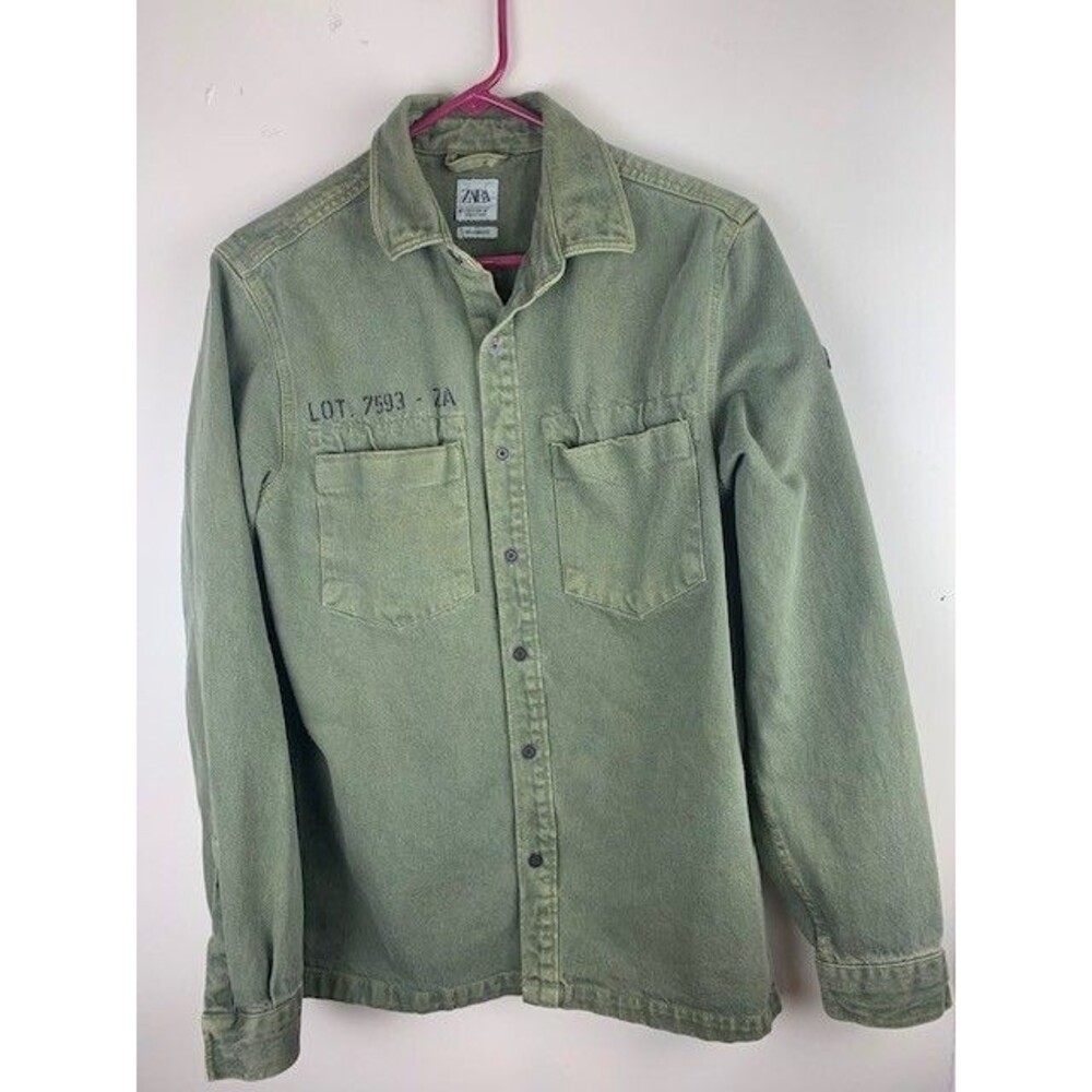 Zara Size S Mens Heavy Weight Shirt Green Long Sleeve Button Front Relaxed Fit